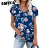 Women's Fashion Casual Summer Spring Solid Color Print Short Sleeve V-Neck Loose Blouses & Shirts
