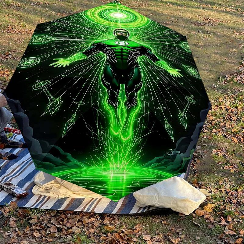 1pc Green Lantern Automatic Open/Close Umbrella Compact Folding Umbrella with 8-Rib Shaft lightweight esign, for Women/Men1130A