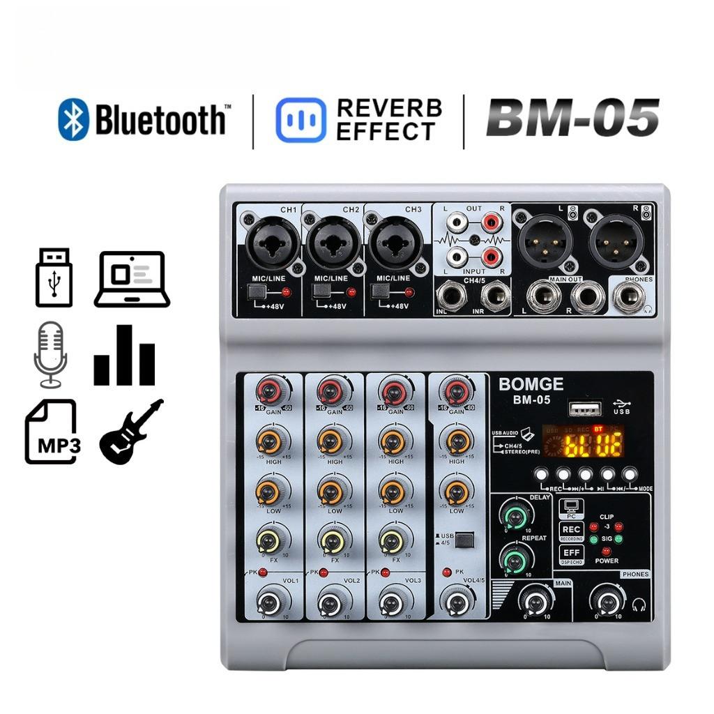 48 В 5-канальный Bluetooth Эхо Задержка Эффекты Вход Фантомное Питание Стерео DJ Микшер Звуковая карта Микшерная консоль Цифровой USB Аудиомикшер
