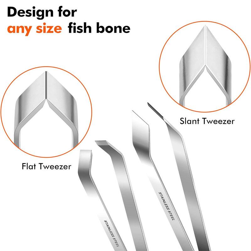 1/2pcs 430 Stainless Steel Fish Bone Tweezers Pincer Clip Flat and Slant Pliers Meat Hair Remover Tool for Removing Salmon Bones