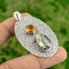 925 Sterling Silver Natural Abalone Shell Citrine Daughter Boho Pendant Jewelry