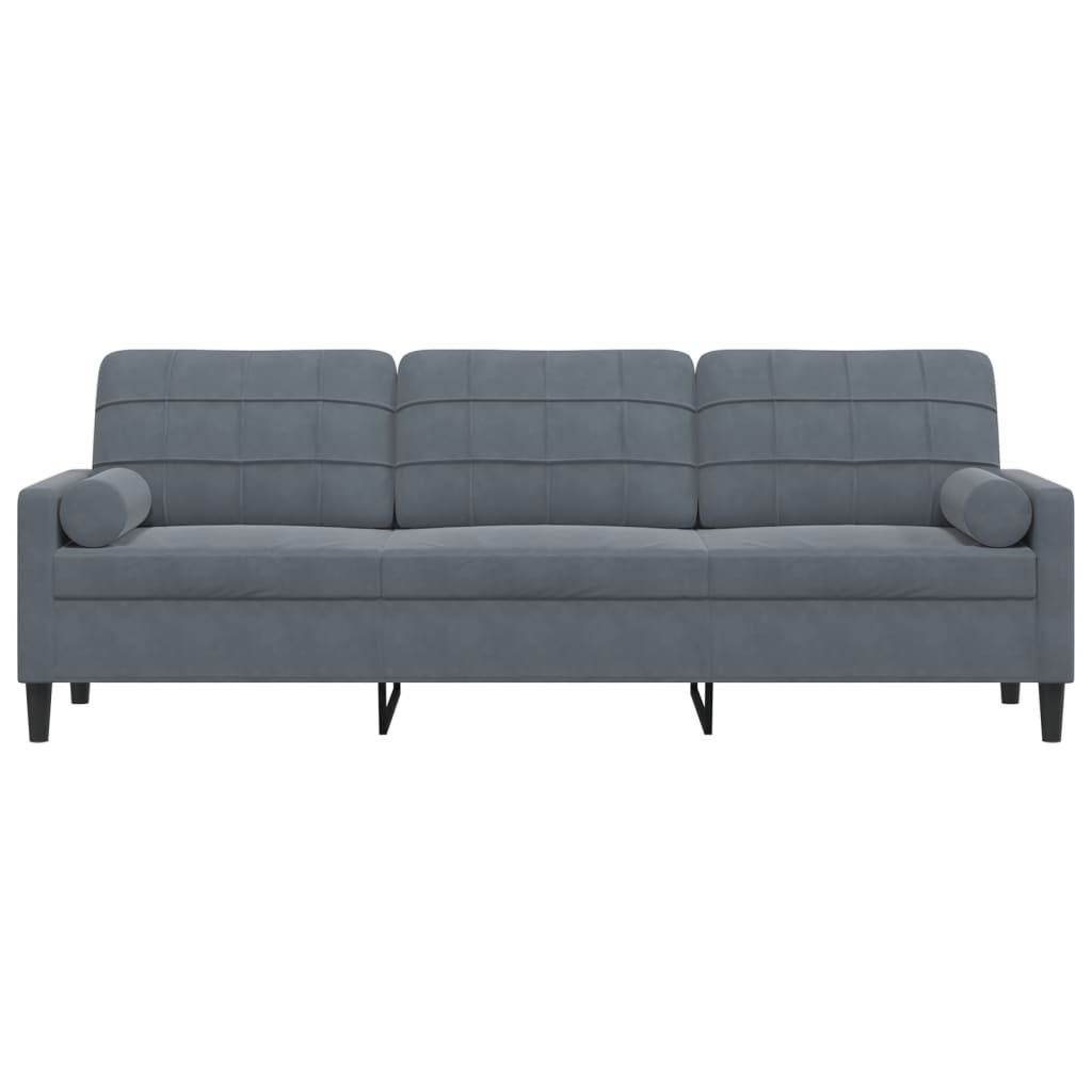 3 Seater Sofa with Decorative Cushions Dark Grey 210 cm Velvet