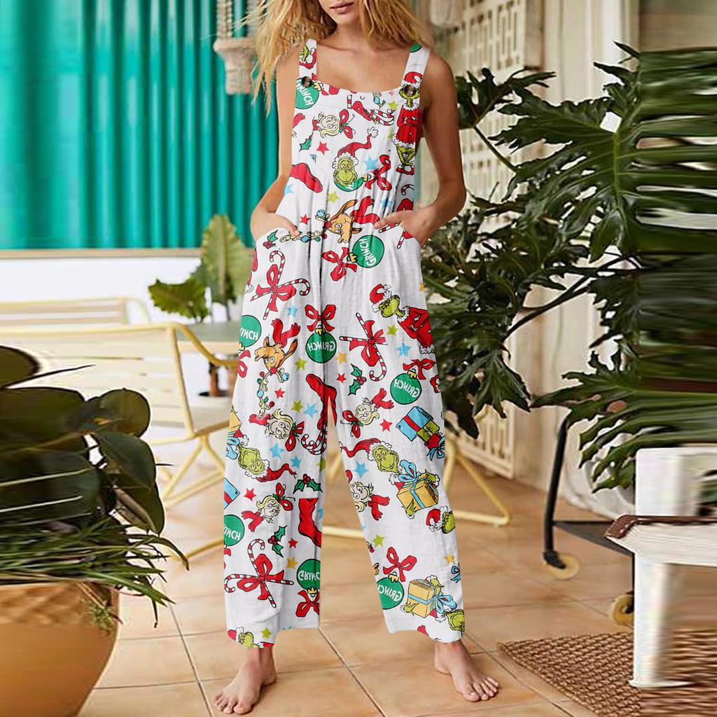 Women's Jumpsuit Halloween Print Casual Loose Vintage Shoulder Strap Cotton Linen