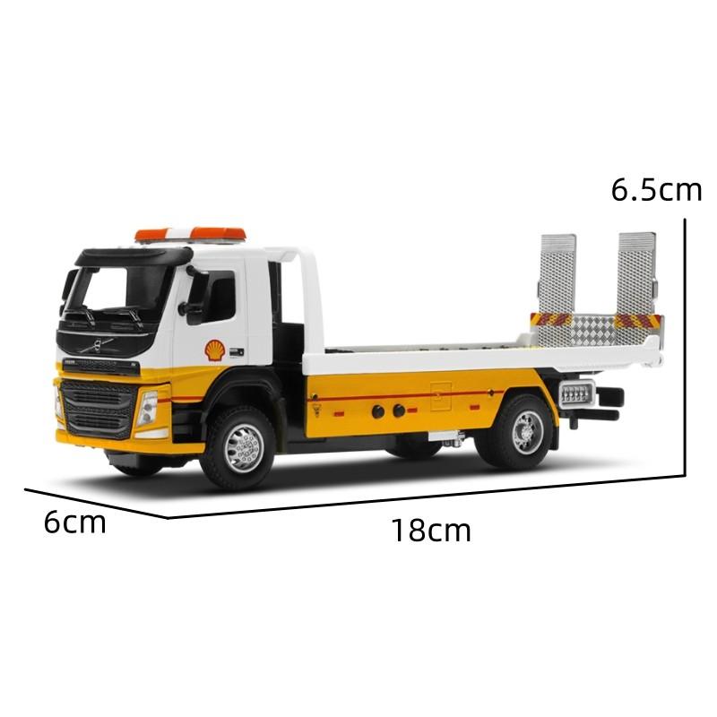 1/50 Грузовик-эвакуатор с платформой для перевозки автомобилей Volvo Игрушечный автомобиль Модель автомобиля из литого металла Механизм «оттяни и отпусти» Звук и свет Образовательная коллекция Подарок Ребенок