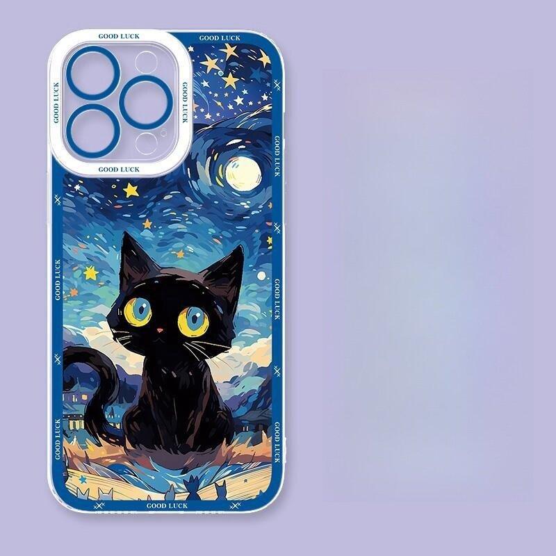 Чехол 'Звездная ночь Черный кот' для Realme C53 C55 C67 C63 C33 C30 C35 C51 C21Y C25Y C20 7i 8i 9i 9 10 12 Pro Plus 8 9 Pro 5G
