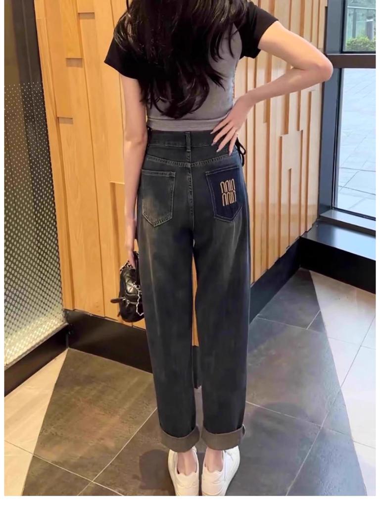 Women's Plus Velvet High Waist Carrot Jeans - Autumn/Winter 2024, Loose Fit, Pear-Shaped, Slimming, Plus Size.