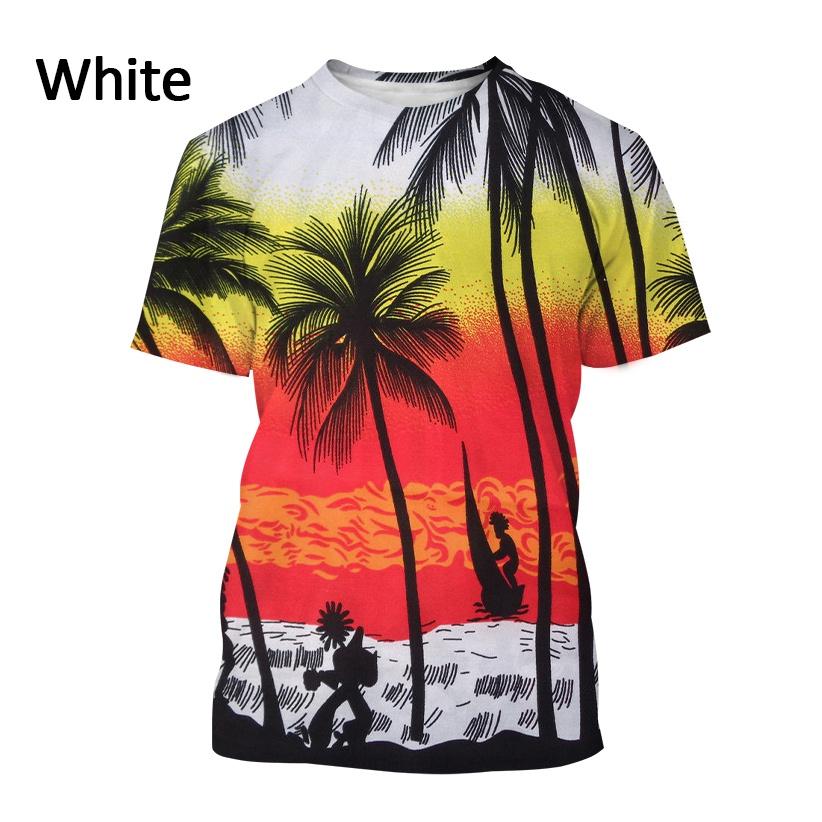 Летние мужские повседневные модные уличные футболки с 3D-принтом и короткими рукавами и узором пальмы в гавайском стиле.