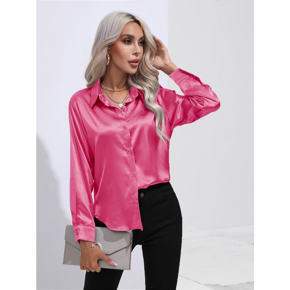 Women's New Popular Satin Shirt Imitates Silk Long Sleeved Shirt