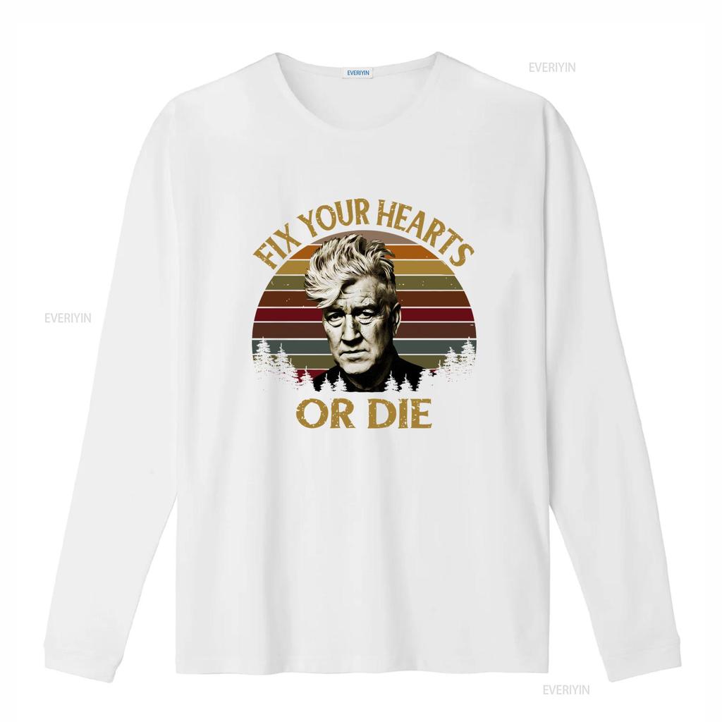 Retro David Lynch Fix Your Hearts Or Die Vintage T Shirt for Twin Peaks Fans vintage Washed homme Breathable