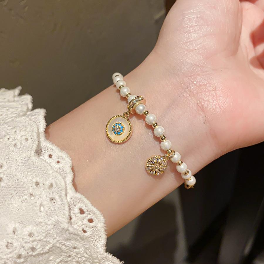 Turkish Evil Eye Beaded Bracelet, Mother-of-Pearl & Zircon Adjustable Wristband,Evil Eye Bracelet Set, Lucky Opal Jewelry