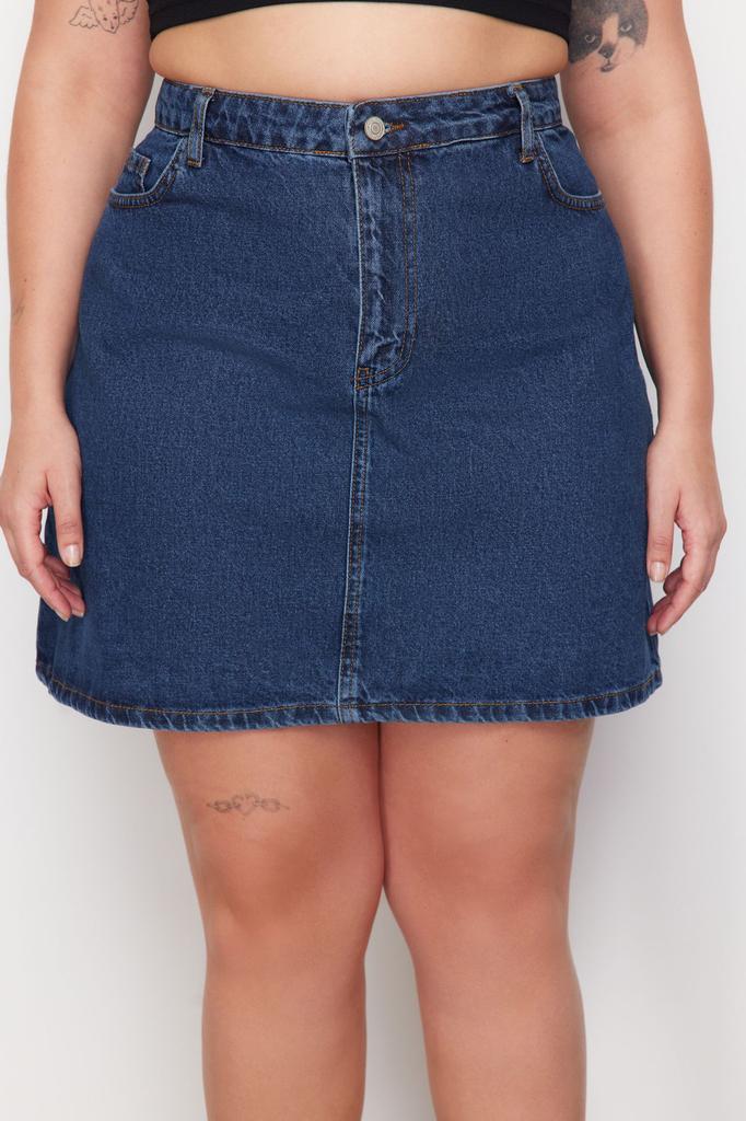 Женская стильная джинсовая юбка большого размера черного цвета с высокой талией