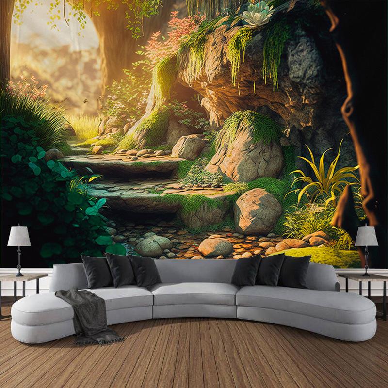 Лесные деревья, водопад, природный пейзаж, гобелен с принтом, домашний декор для гостиной, комнаты, фон, тканевый гобелен
