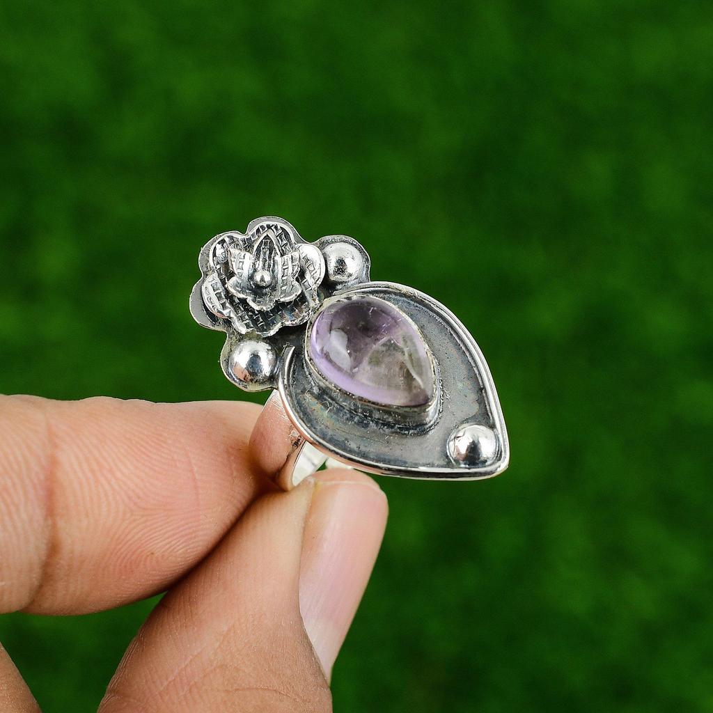 Натуральный африканский аметист серебро 925 пробы кольцо-обещание цветок регулируемое для девочек