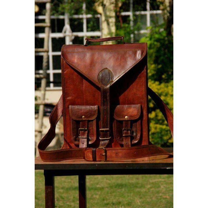 Leather Bag Goat Backpack Laptop Vintage Rucksack Genuine Brown Travel Men New