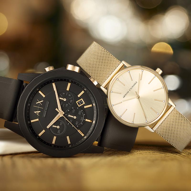 Armani Exchange AE Наручные часы Кварцевый механизм Силиконовый ремешок Черный циферблат Унисекс AX5536-AX7105