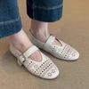 Bohemian Hollow Single Shoes Women's Gentle Hole Shoes Late Evening Breeze Grandma Shoes Leather Flat-soled French Mary Jane Shoes