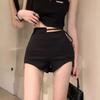 Summer 2024 Women's Black High-Waisted Irregular Petite Hot Shorts - Slimming & Sexy