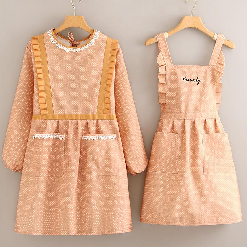 Women's Stylish Long-Sleeved Canvas Apron: Anti-Stain, Dirt-Resistant Kitchen Smock for Cooking.