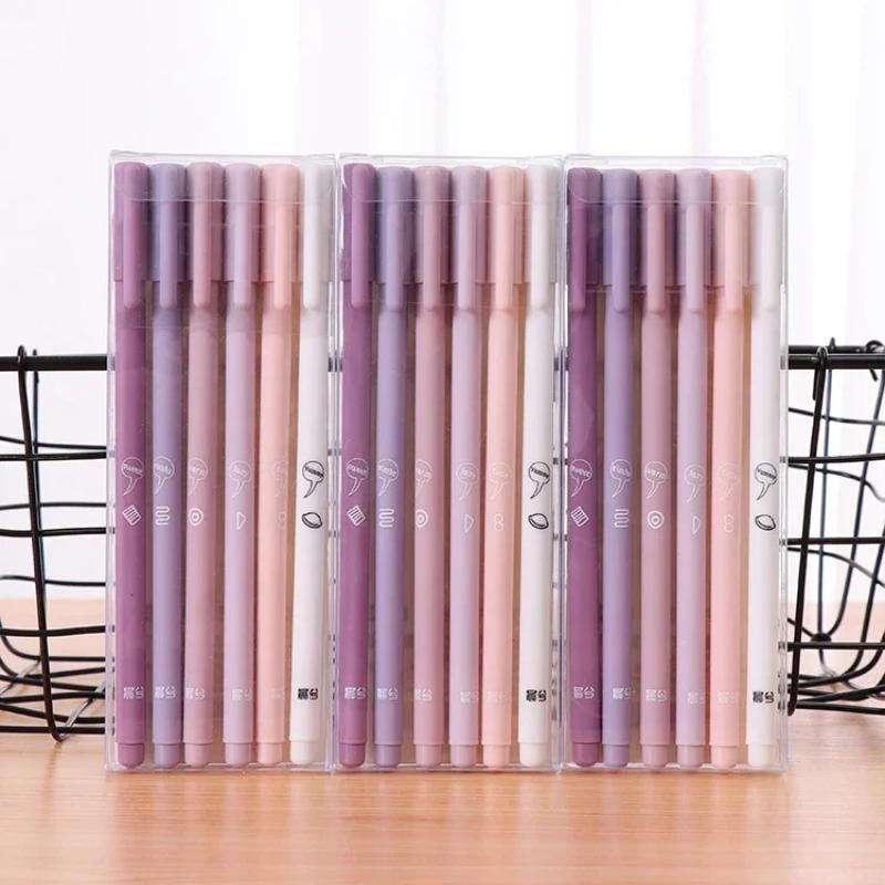 6pcs/set Creative Cute Morandi Simple Gel Pen Kawaii Quick Drying Cap Neutral Supplies Gel Pen Set