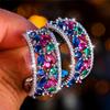Роскошные женские серьги-гвоздики с красным, зеленым, радужным цирконом и хрустальными камнями, большие подвески, серебристый цвет, свадебные, европейские, для женщин