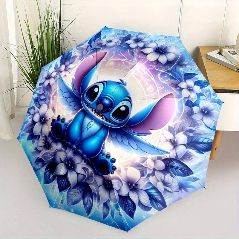 Stitch,Fantasy Fully automatic themed umbrella 8 ribs durable iron frame, tri fold compact design, perfect as a gift, travel umbrella, uni
