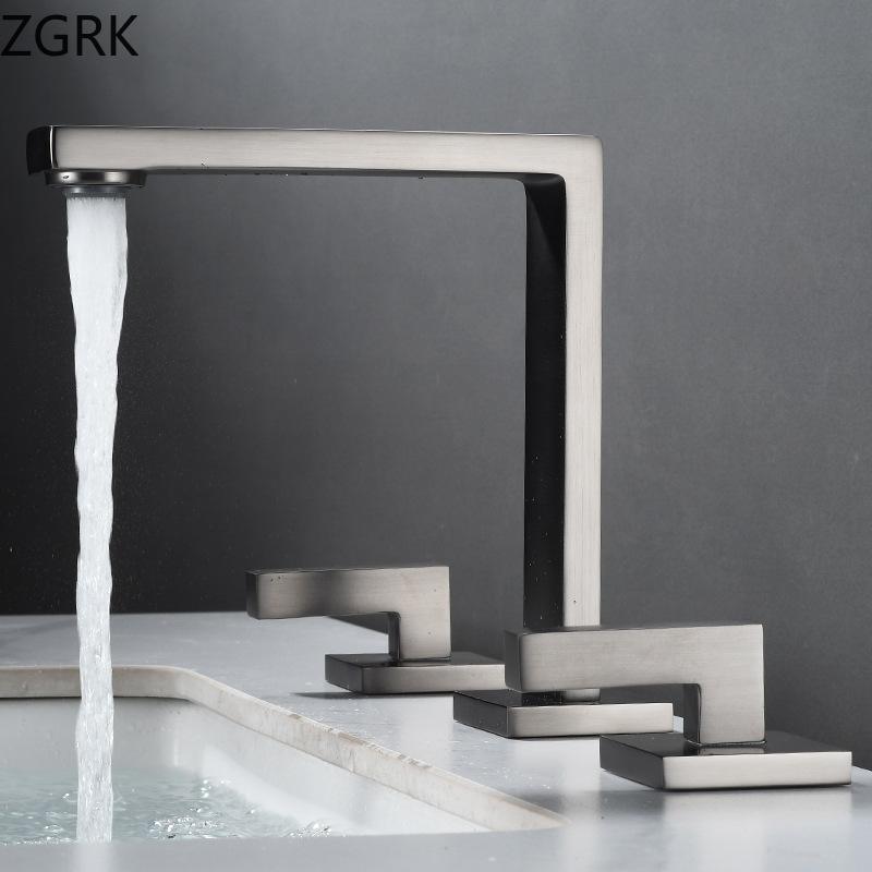 Смеситель для раковины с тремя отверстиями, латунный, серый, для ванной, для холодной и горячей воды, черный, смеситель для ванны, 3 предмета, torneiras de cozinha