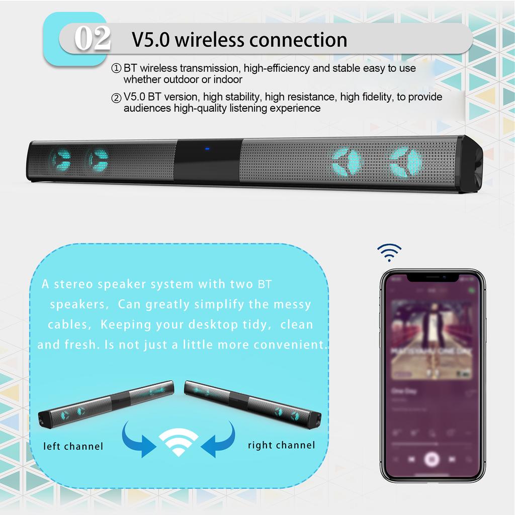 BS-28E Саундбар RGB с рассеянным освещением Аудио BT Динамик Домашний кинотеатр Эхо Настенный динамик Красочный RGB