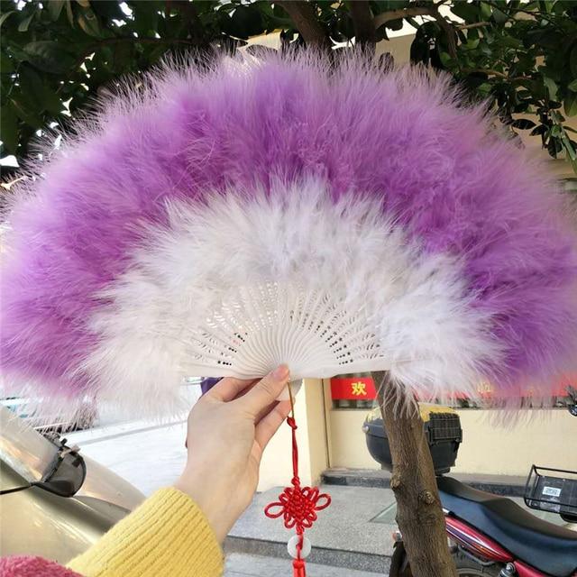 Складной веер с перьями Лолиты, японская милая фея, темно-готический придворный танец, ручной веер, художественный ремесленный подарок, украшение для свадебной вечеринки
