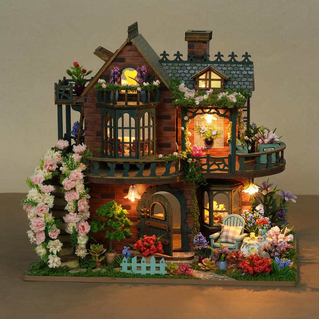 QmXCyzl DIY Dollhouse Miniature Kit for Beginners, Furniture, Room Decoration, 3D Architectural Model, No Dust Cover, Hobby, Handmade (Elf Garden)