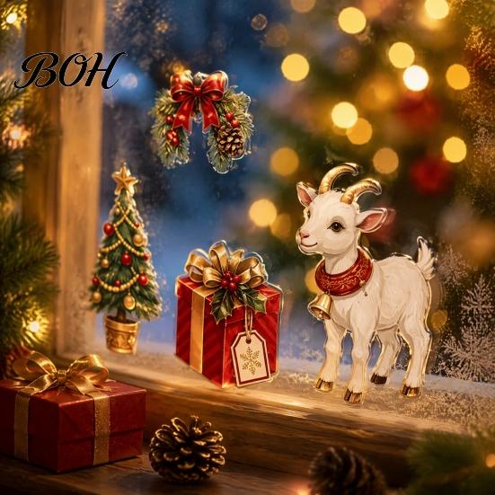 Reusable Window Decorations Christmas Lamb Static Glass Stickers, PVC Cling, Holiday Seasonal Home Ornament Decals with Bells Snowflakes Tree