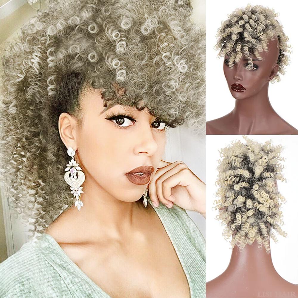 MISSQUEEN Синтетический высокий пышный афро вьющийся короткий парик со средней частью на заколках для наращивания волос Шиньоны для женщин