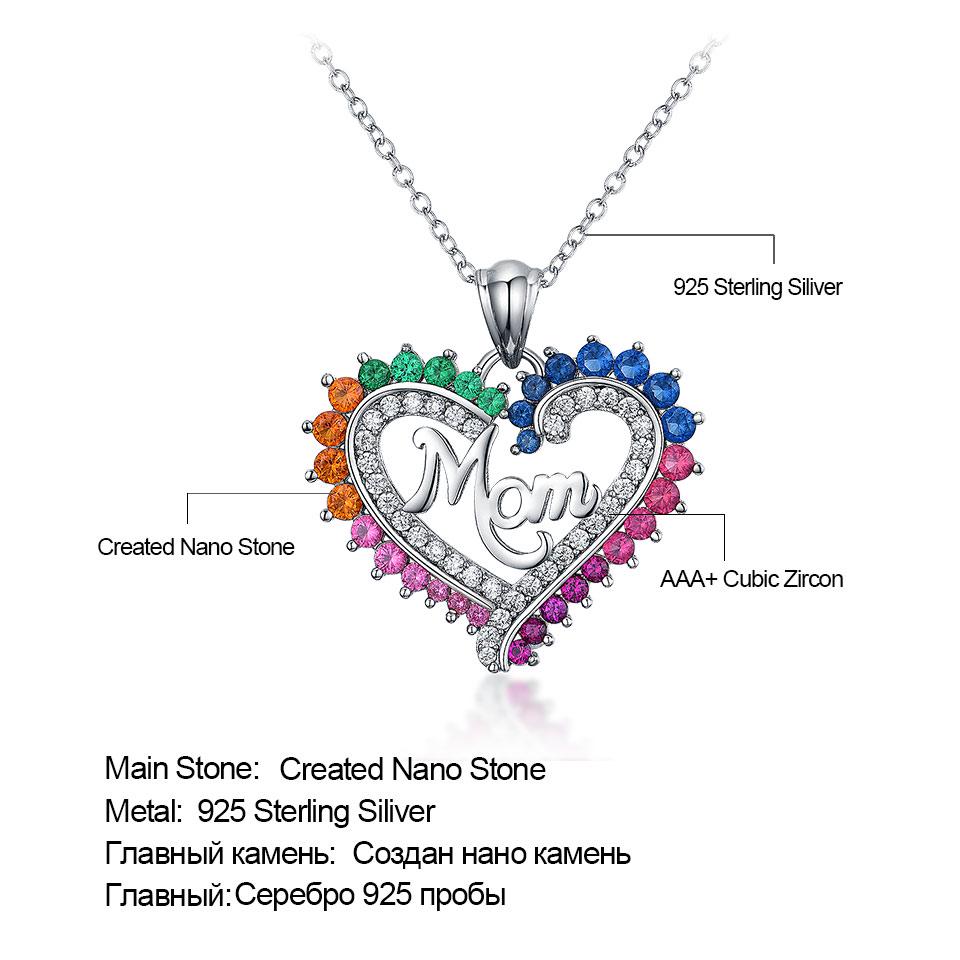 Umcho Серебро 925 пробы, красочные мамины сердца Nceklace, подвески из настоящего стерлингового серебра, ожерелья для женщин, подарок на день матери с цепочкой