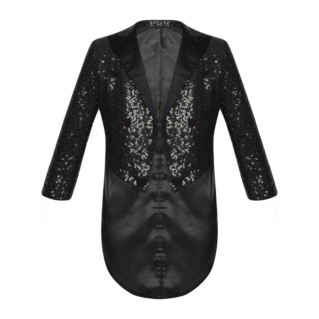 Детский фрак с блестками для мальчиков, куртка классического кроя, смокинг, платье-смокинг с волшебными шоу, пальто