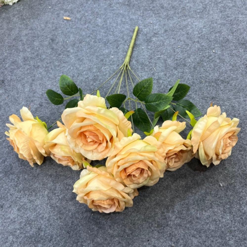 7 Heads Real Happy Rose Flower Mini 9 Colors Valentine's Day Flowers Photography Photo Gift Crystal Grass Bouquet
