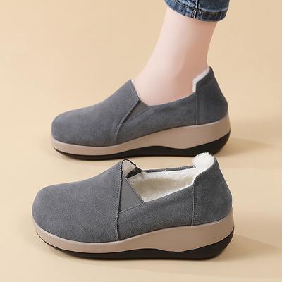 Женские лоферы на платформе, мокасины, повседневные слипоны, толстая подошва, зимняя обувь на танкетке для мамы, большие размеры