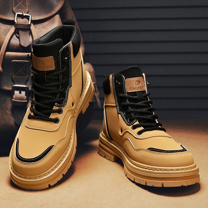 2024 Winter Men Boots Casual Shoes Leather Outdoor Platform Walking Fashion Luxury Designer Work High Top Ankle Sneakers Cowboy