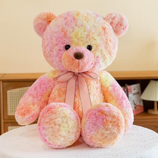 Bear Doll Dreamy Gradient Color Giant Size Girl Plush Toy with Bowknot Decor Valentine Day Home Decor