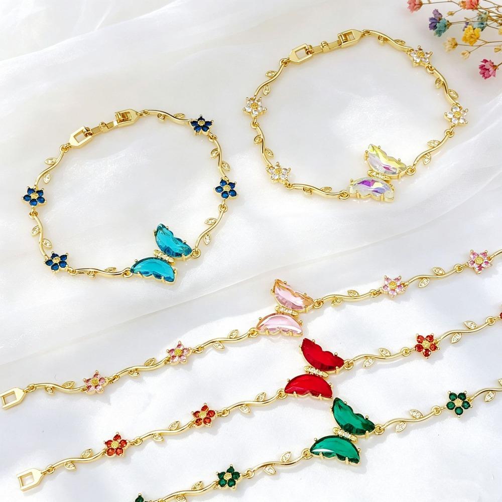 Crystal Inlay Butterfly Bracelet Zirconia Leaf Bracelet Minimalist Look Crystal Bracelet Gift