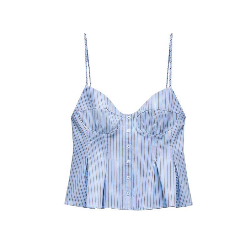 Spring New Women's Clothing French Style Design Multi-Color Selection Small Pleated Poplin Camisole Short Top 2178083