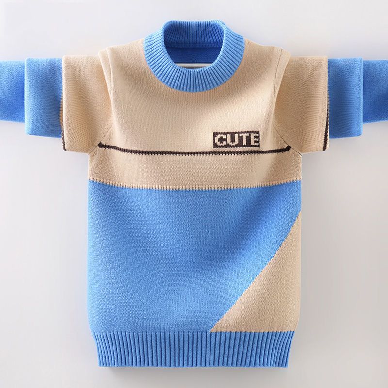 Детский вязаный свитер с круглым вырезом, осенне-зимний свитер для мальчиков, модный корейский вариант, свитер с подходящим цветом