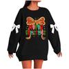 Ladies' Christmas Printed Bow Round Neck Long Sleeved Loose Pullover Sweater Sweatshirt Top