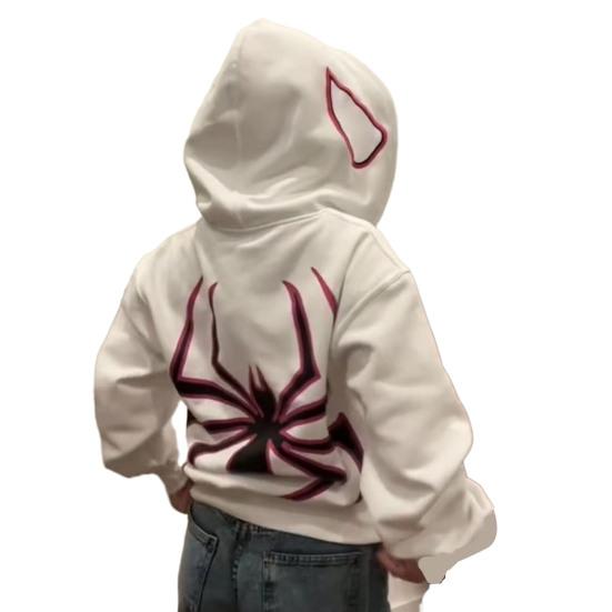 Пальто унисекс с принтом паука в темном стиле панк, костюм унисекс на Хэллоуин, хип-хоп, мягкое плюшевое пальто на молнии с длинными рукавами и капюшоном, зимне-осеннее пальто