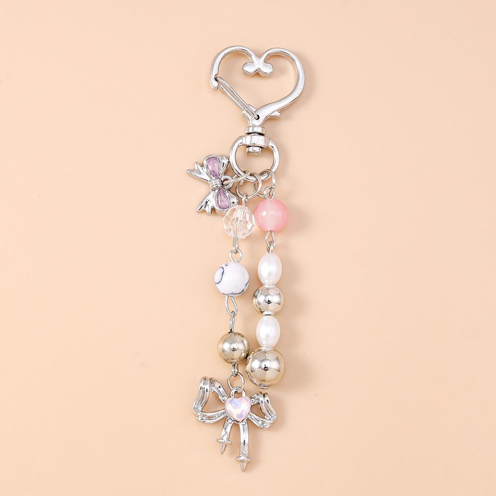 Sweet Heart Charm Key Ring High-Quality Decorative Key Chain Bow Pearl Keychain Multi-Functional Cute Keychain For Birthday Bag