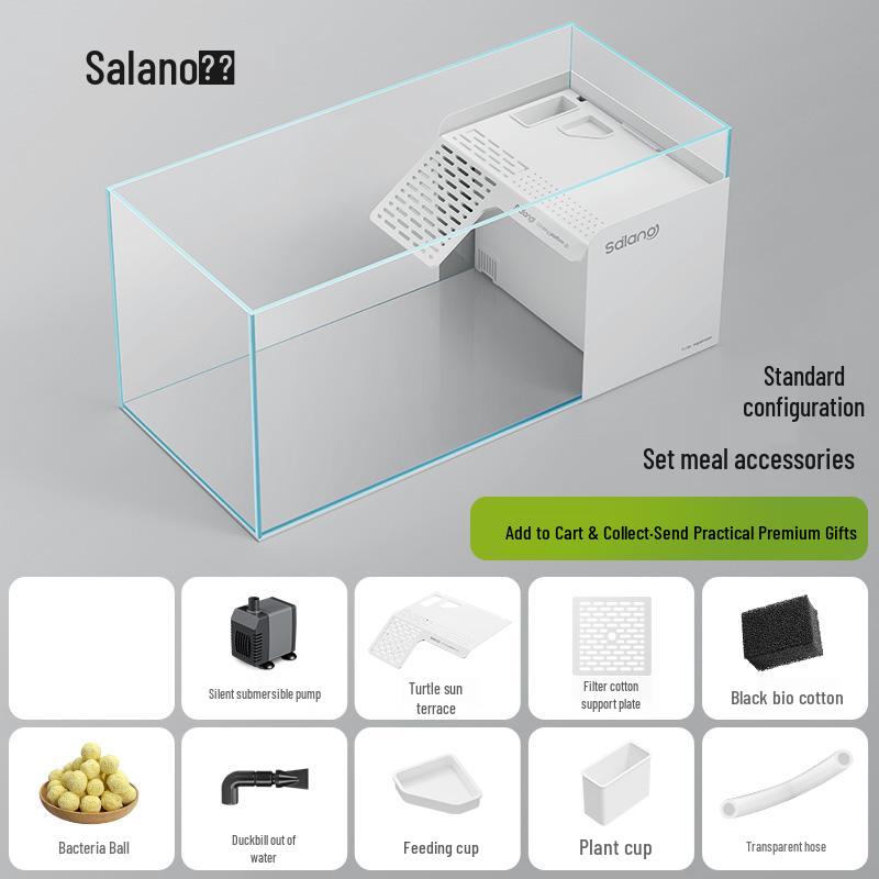 Turtle & Fish Breeding Tank Set with Basking Platform, Dry-Wet Separation, and Side Filter Eco Glass Tank