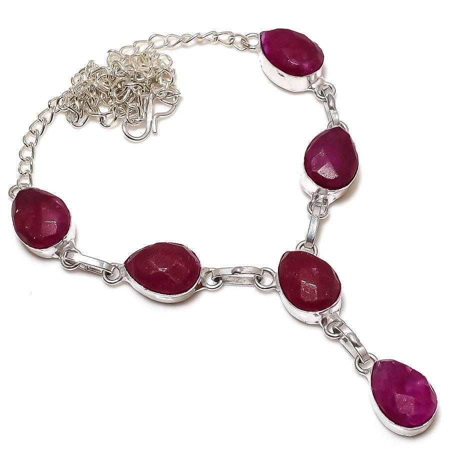 Ruby Natural Gemstone Handmade Christmas Gift Jewelry Necklace 18" U2y41