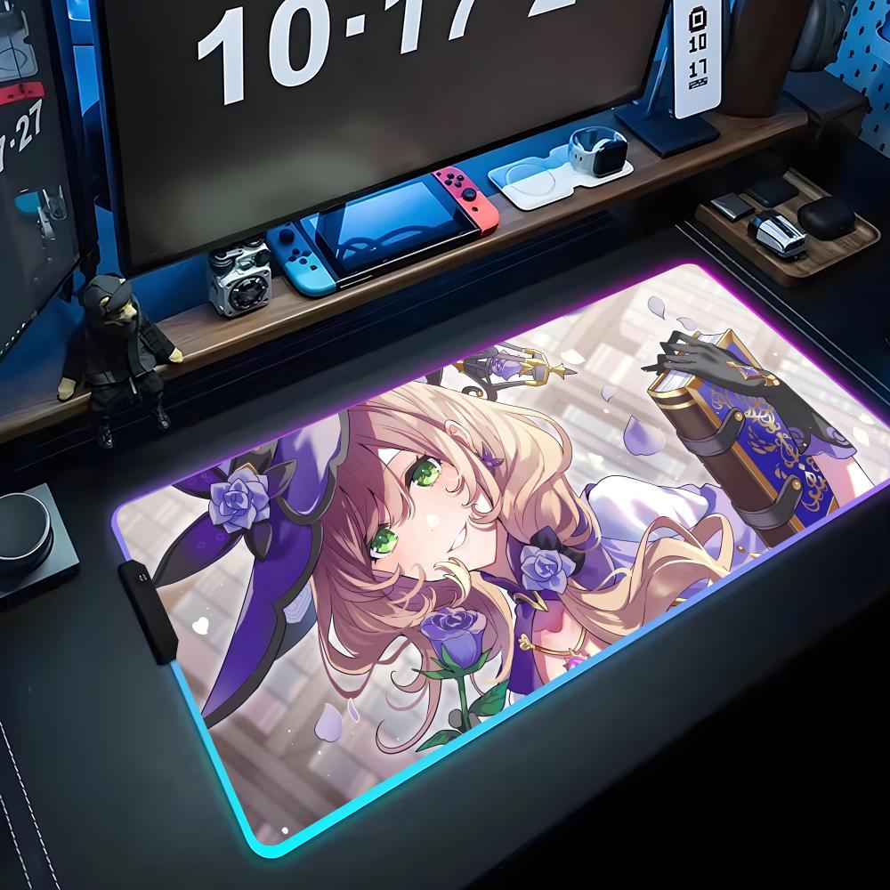 Lisa genshin Коврик для мыши RGB Игровой коврик для мыши Большой светодиодный коврик Настольный коврик для ПК Светящийся коврик для мыши Большие коврики для клавиатуры Настольный ковер с подсветкой