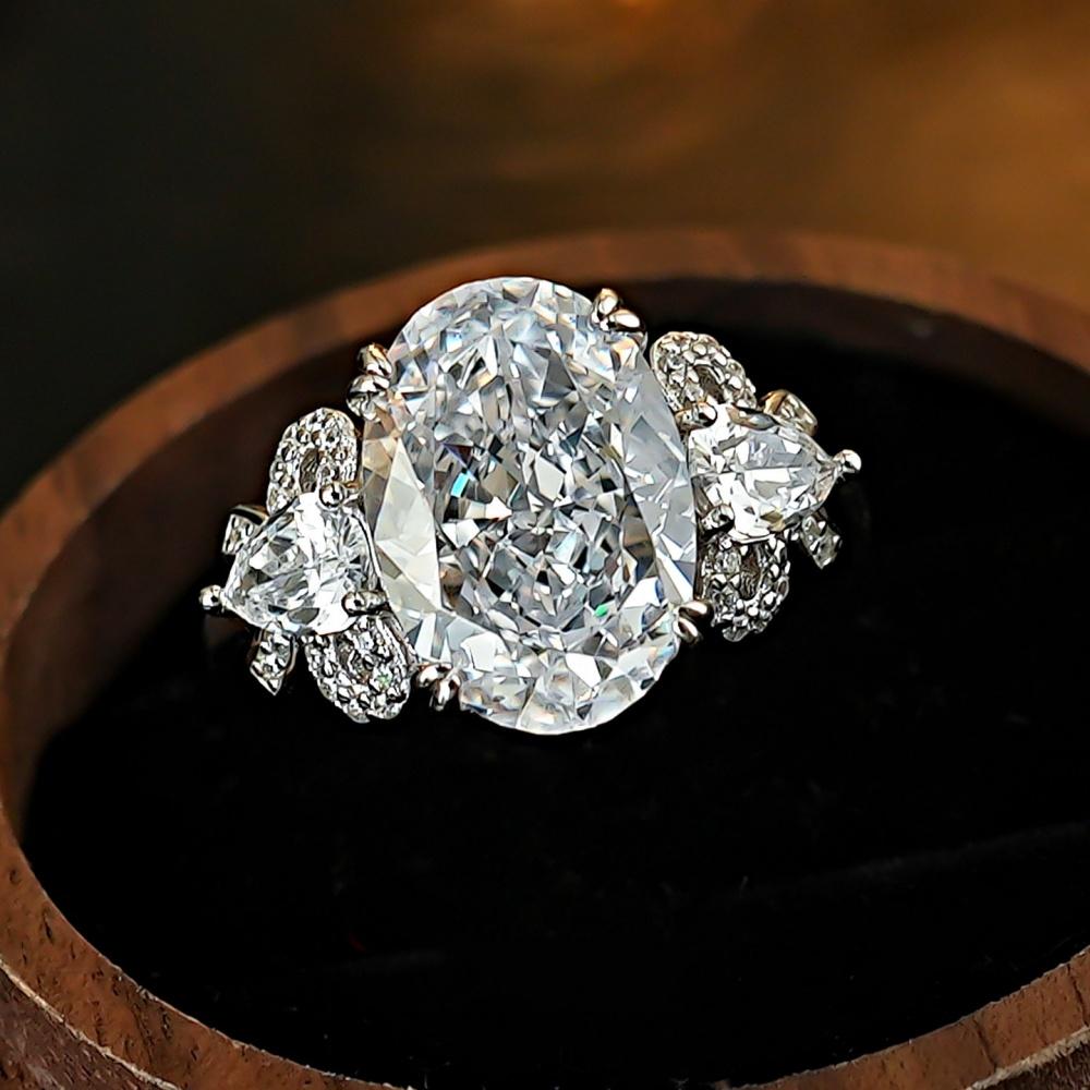 Elegant Luxury Female Big White Zircon Stone Oval Adjustable Open Ring Vintage Silver Color Wedding Jewelry For Women