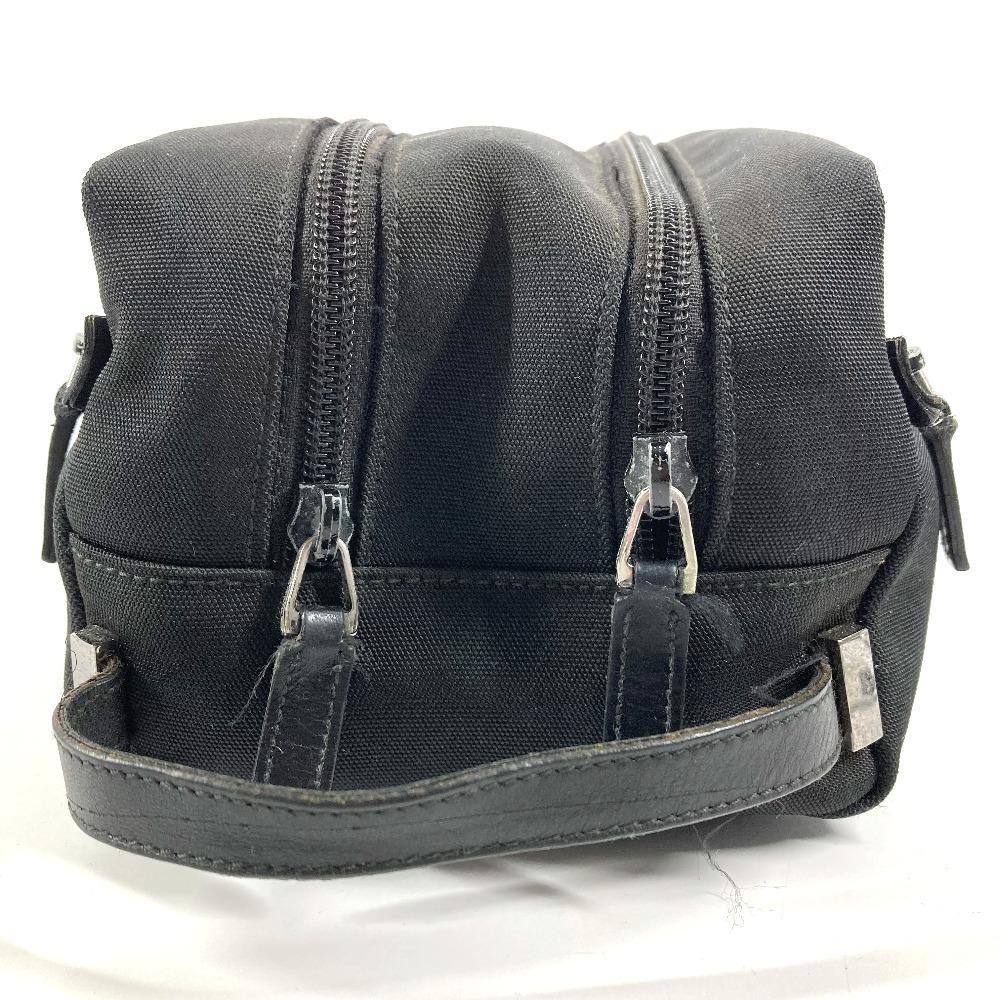 GUCCI 02888 Logo W Zip Zip Bag Pouch Clutch Bag with Handle Leather/Canvas Black