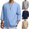 Men's Spring and Autumn V-neck Solid Color Long-sleeved Loose Shirt Casual Comfortable Breathable Shirt
