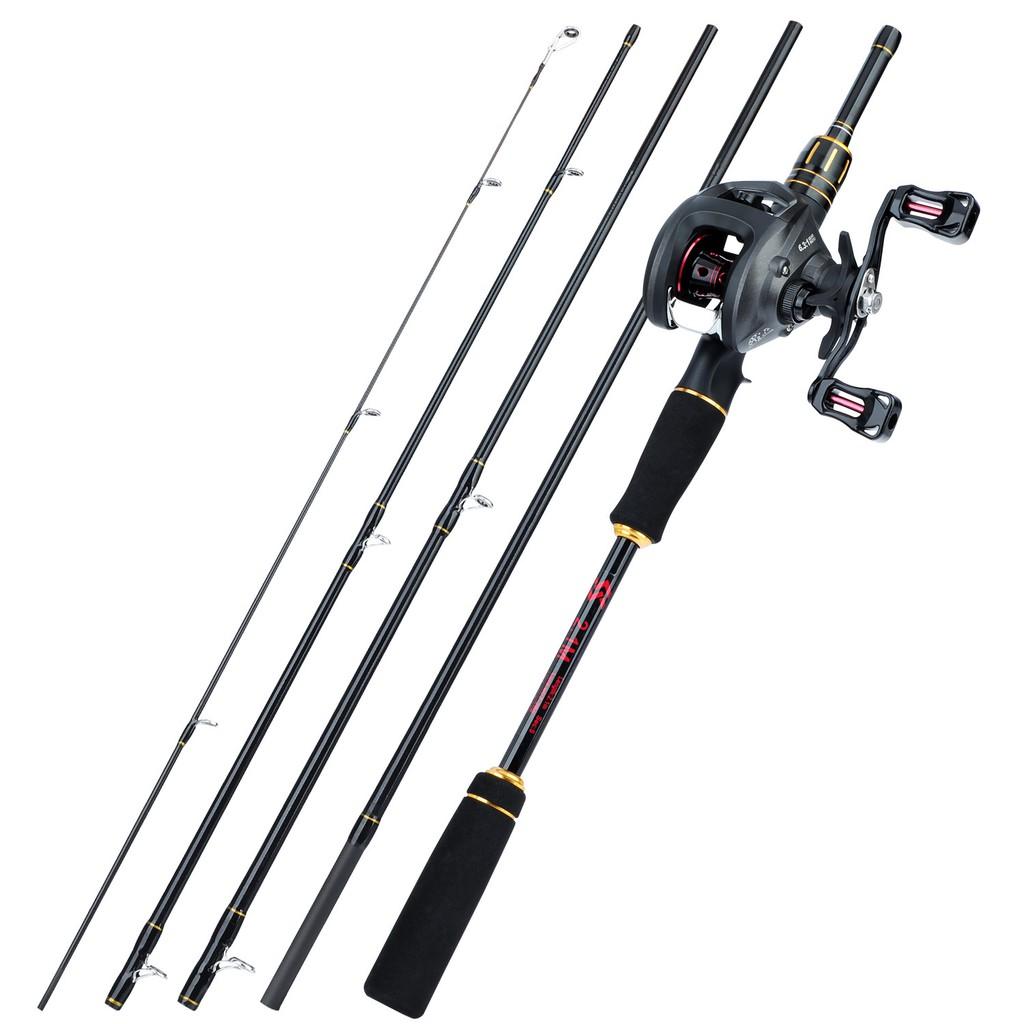 SOUGAYILANG Casting Fishing Rod Fishing Reel Combos 2.1m 2.4m EVA Handle Casting Fishing Rod Portable 5 Sections 12+1BB 6.3:1 Baitcasting Reel Set